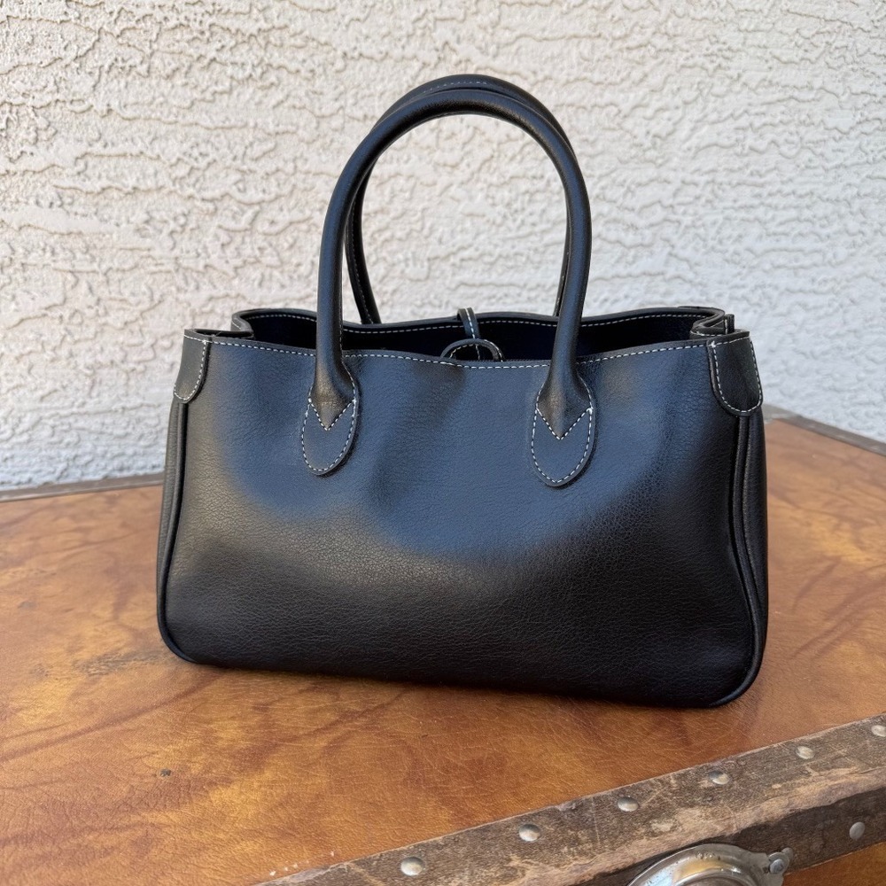 Hushush Black Faux Leather Satchel Bag Minimalist Tote Purse Y2K Work Handbag  S